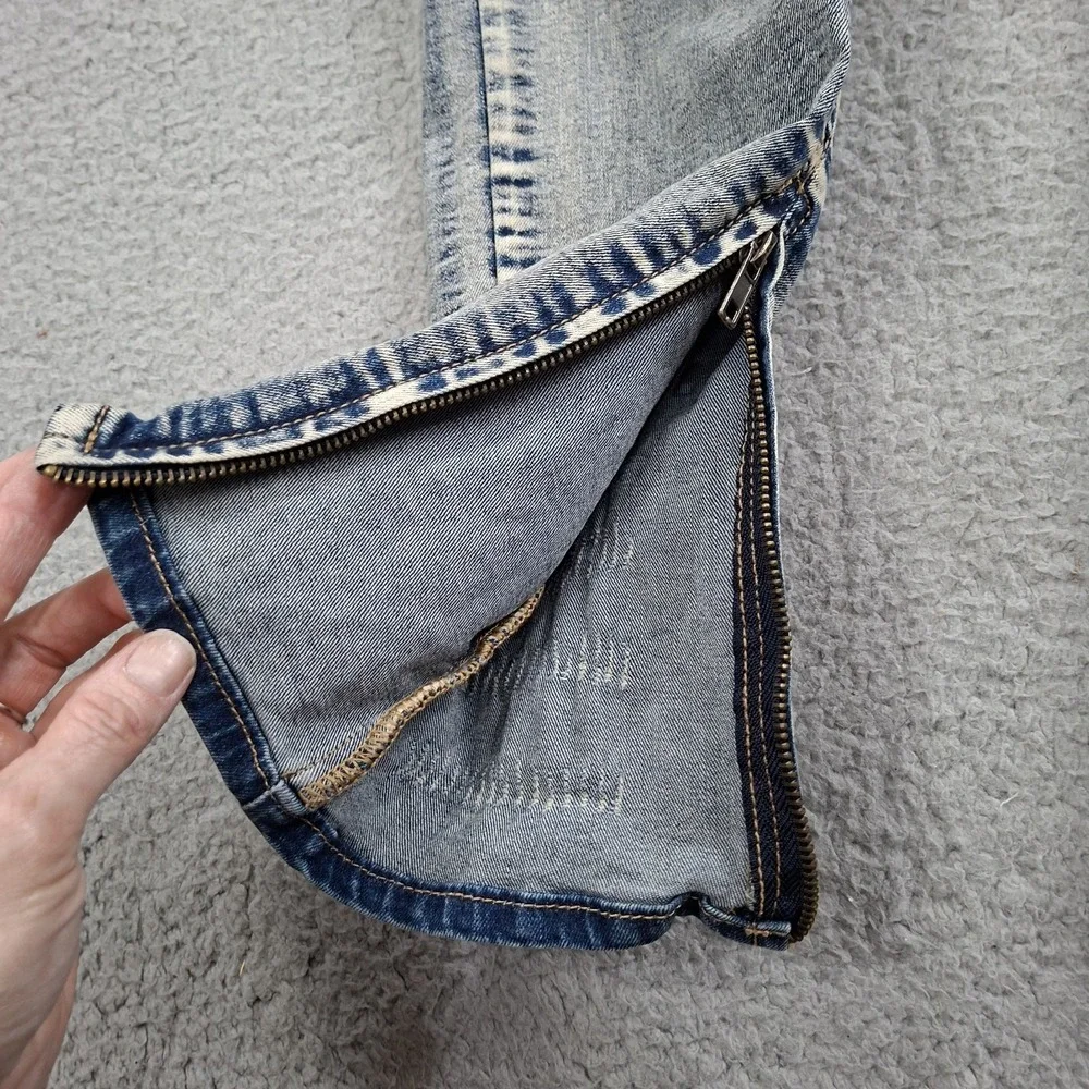 KDNK Distress Ripped Stacked Skinny Jeans Mens Size 34 Ankle Zip Grunge Y2K MOTO